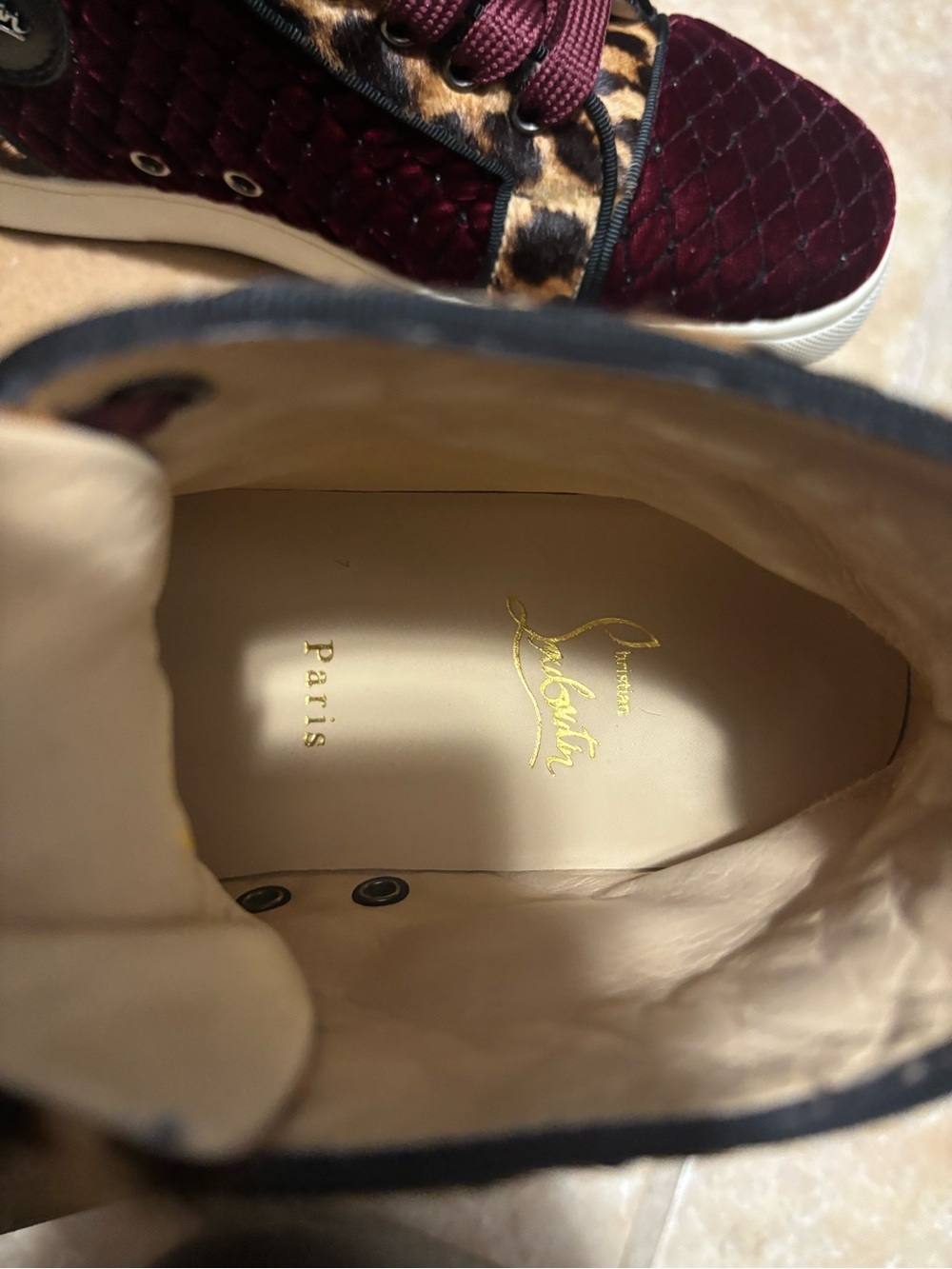 NWOT Christian Louboutin Louis Orlato Velvet Leopard Sneaker Sz 37 - Picture 7 of 10
